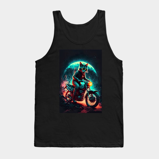 Cyber Cat Riding Dirt Bike Tank Top by KoolArtDistrict